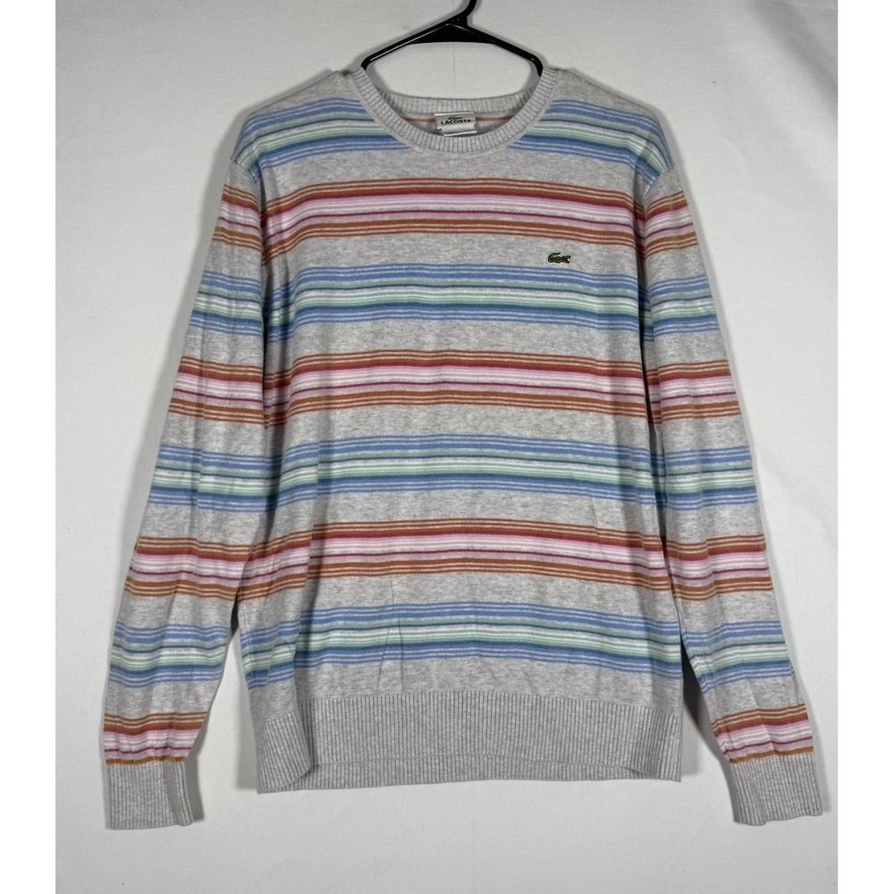 Lacoste Sweater Mens 5 Red Blue Pink Orange Stripes Preppy Alligator Cotton Crew